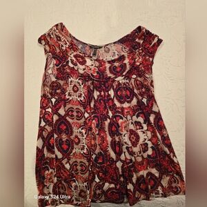 Daisy Fuentes Red Navy Cream Printed Sleeveless Tank